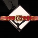 Gucci Red Leather belt with Double G buckle and Studs 409402