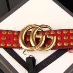 Gucci Red Leather belt with Double G buckle and Studs 409402