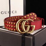 Gucci Red Leather belt with Double G buckle and Studs 409402