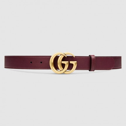 Gucci Leather belt with Double G buckle dark red 414516