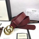 Gucci Leather belt with Double G buckle dark red 414516