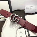 Gucci Leather belt with Double G buckle dark red 414516