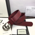 Gucci Leather belt with Double G buckle dark red 414516