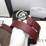 Gucci Leather belt with Double G buckle dark red 414516