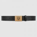 Gucci Leather belt with feline buckle black 429021