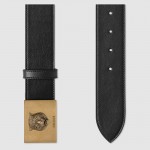 Gucci Leather belt with feline buckle black 429021