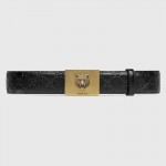 Gucci GG signature leather belt with feline buckle black  429021