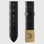 Gucci GG signature leather belt with feline buckle black  429021