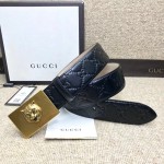 Gucci GG signature leather belt with feline buckle black  429021