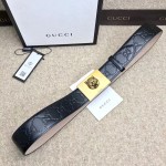 Gucci GG signature leather belt with feline buckle black  429021