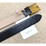 Gucci GG signature leather belt with feline buckle black  429021