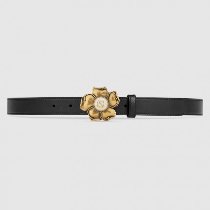 Gucci Leather belt with metal flower 431438