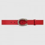 Gucci Leather belt with crystal Dionysus buckle red 432142