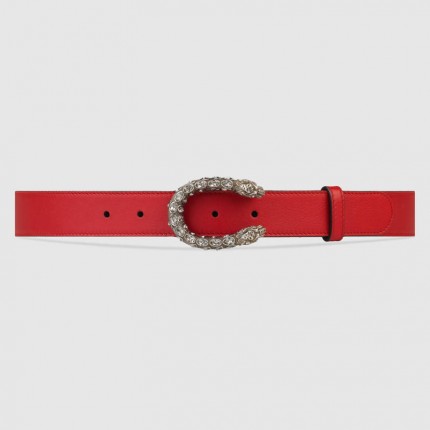 Gucci Leather belt with crystal Dionysus buckle red 432142