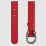 Gucci Leather belt with crystal Dionysus buckle red 432142