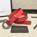 Gucci Leather belt with crystal Dionysus buckle red 432142