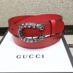 Gucci Leather belt with crystal Dionysus buckle red 432142