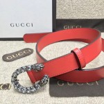 Gucci Leather belt with crystal Dionysus buckle red 432142