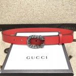 Gucci Leather belt with crystal Dionysus buckle red 432142