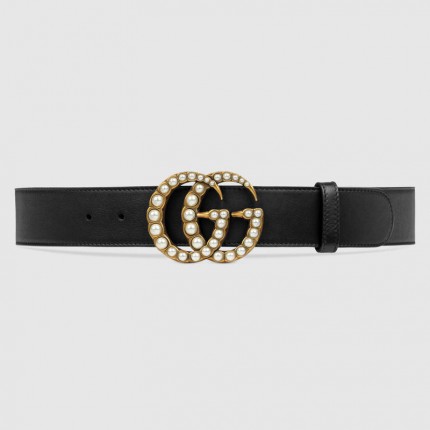 Gucci Leather belt with pearl Double G 453260