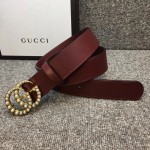 Gucci Leather belt with pearl Double G 453260