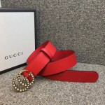 Gucci Leather belt with pearl Double G 453260