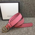 Gucci Leather belt with pearl Double G 453260