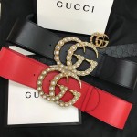 Gucci Wide leather belt with pearl Double 453261