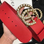 Gucci Wide leather belt with pearl Double 453261