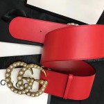 Gucci Wide leather belt with pearl Double 453261