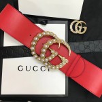 Gucci Wide leather belt with pearl Double 453261