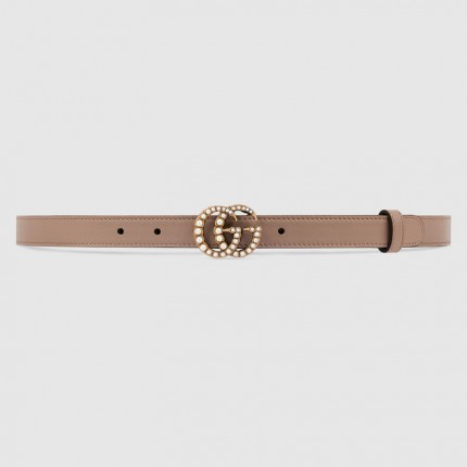 Gucci Leather belt with pearl Double G buckle 476342