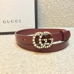 Gucci Leather belt with pearl Double G buckle 476342