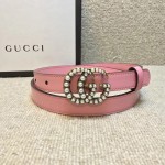 Gucci Leather belt with pearl Double G buckle 476342