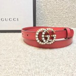 Gucci Leather belt with pearl Double G buckle 476342