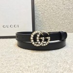 Gucci Leather belt with pearl Double G buckle 476342