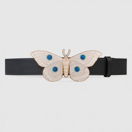 Gucci Leather belt with moth buckle 493433