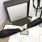 Gucci Leather belt with moth buckle 493433