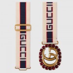 Gucci stripe belt with Double G and crystals 499636