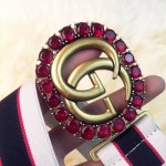 Gucci stripe belt with Double G and crystals 499636