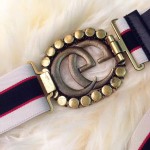 Gucci stripe belt with Double G and crystals 499636