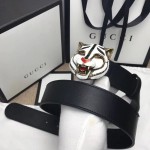 Gucci Leather belt with feline head 499639