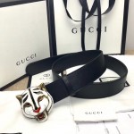 Gucci Leather belt with feline head 499639