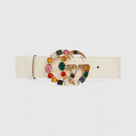 Gucci Leather belt with crystal Double G buckle 513183