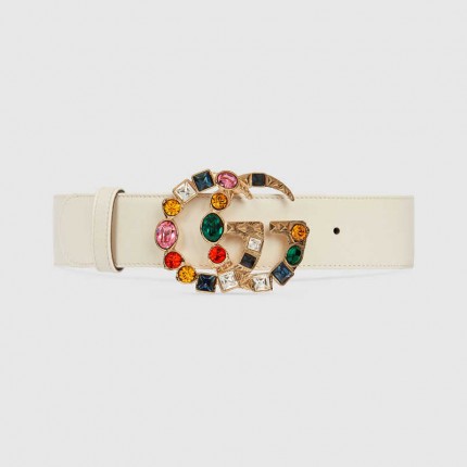 Gucci Leather belt with crystal Double G buckle 513183