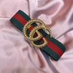 Gucci Green-red Web elastic belt with torchon Double G buckle 524101