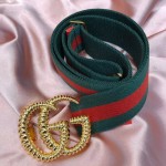 Gucci Green-red Web elastic belt with torchon Double G buckle 524101