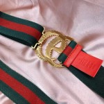 Gucci Green-red Web elastic belt with torchon Double G buckle 524101