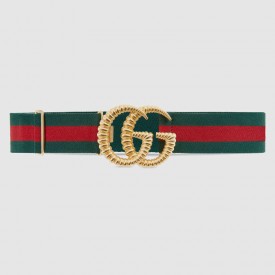 Gucci Green-red Web elastic belt with torchon Double G buckle 524101