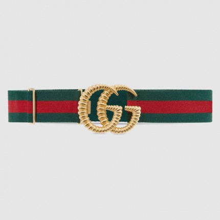 Gucci Green-red Web elastic belt with torchon Double G buckle 524101